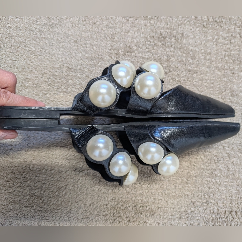 Zara Womens Pearl Strap Mules Pointed Flats Black 36 Blogger Favorite Influencer - Picture 4 of 9